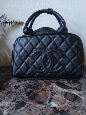 CHANEL Black Quilted Top-Handle Satchel with Signature CC